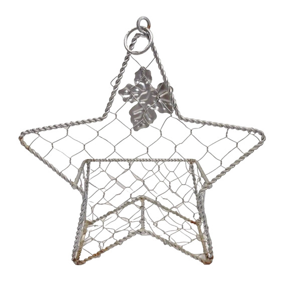 Vintage Hanging Star Wire Basket Maple Leaf Hanging Letter Mail Storage Silver - Picture 6 of 7